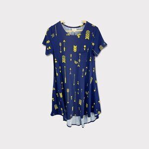 LuLaRoe Carly Dress Navy Blue Arrows Sz S Short Sleeved Shift Slinky‎